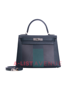 Hermes Kellygraphie 28 Sellier H Lettre Vert Cypres Epsom Blue Obscur