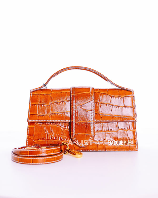 Jacquemus Brown Le Grand Bambino Crocodille Leather GHW