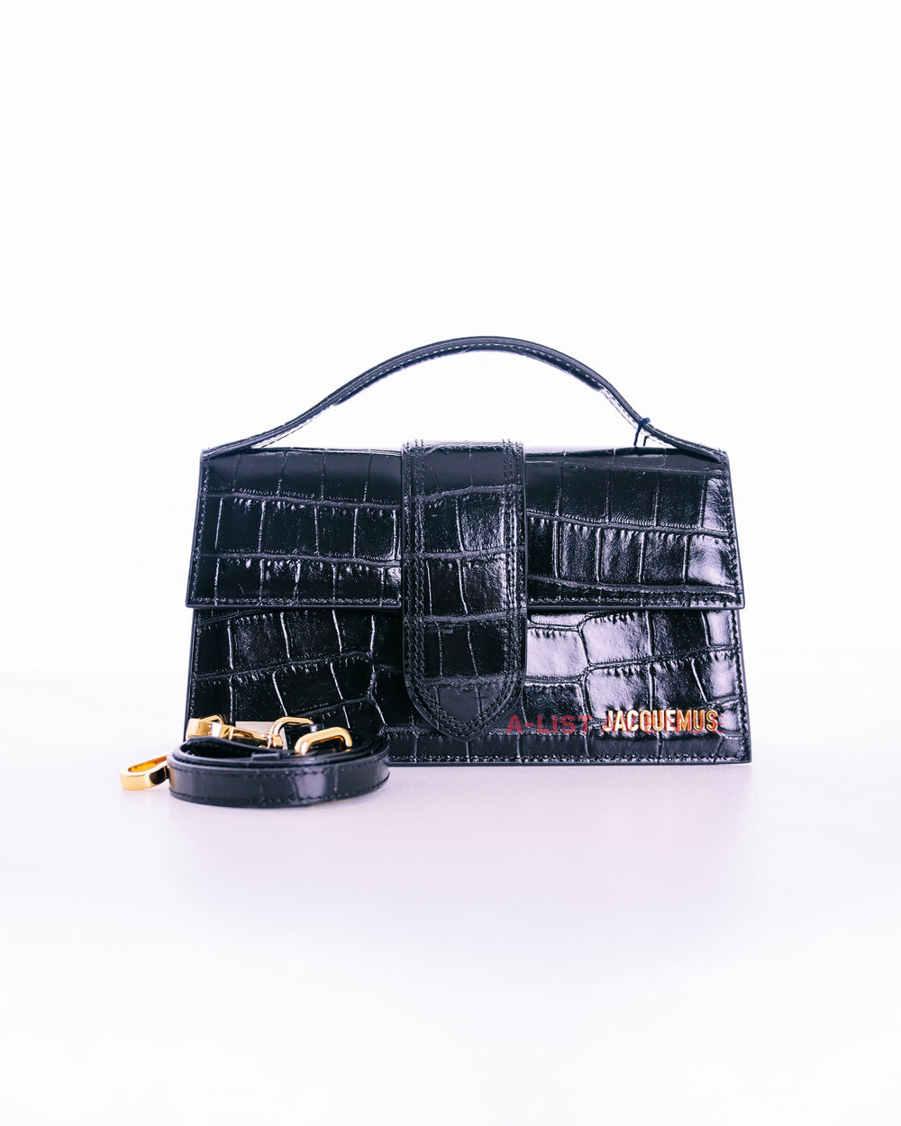 Jacquemus Black Le Grand Bambino Crocodille Leather GHW
