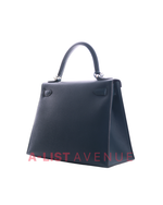 Hermes Kellygraphie 28 Sellier H Lettre Vert Cypres Epsom Blue Obscur
