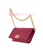 Chanel Le Boy Old Medium in Red Chevron Caviar Leather & Aged Gold Hardware Series 26