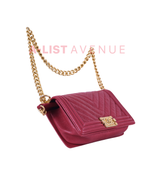 Chanel Le Boy Old Medium in Red Chevron Caviar Leather & Aged Gold Hardware Series 26