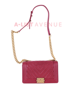 Chanel Le Boy Old Medium in Red Chevron Caviar Leather & Aged Gold Hardware Series 26
