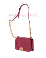 Chanel Le Boy Old Medium in Red Chevron Caviar Leather & Aged Gold Hardware Series 26
