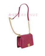 Chanel Le Boy Old Medium in Red Chevron Caviar Leather & Aged Gold Hardware Series 26