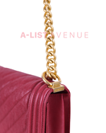 Chanel Le Boy Old Medium in Red Chevron Caviar Leather & Aged Gold Hardware Series 26