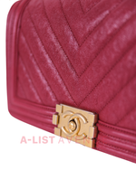 Chanel Le Boy Old Medium in Red Chevron Caviar Leather & Aged Gold Hardware Series 26