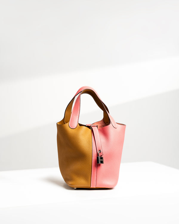 Hermes Picotin Lock 18 Two-tone Casaque Style in Sesame and Rose Azalee